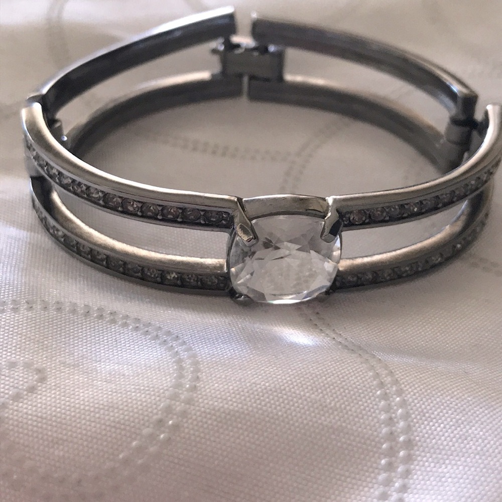 Pewter colored signed Swarovski Crystal Bracelet